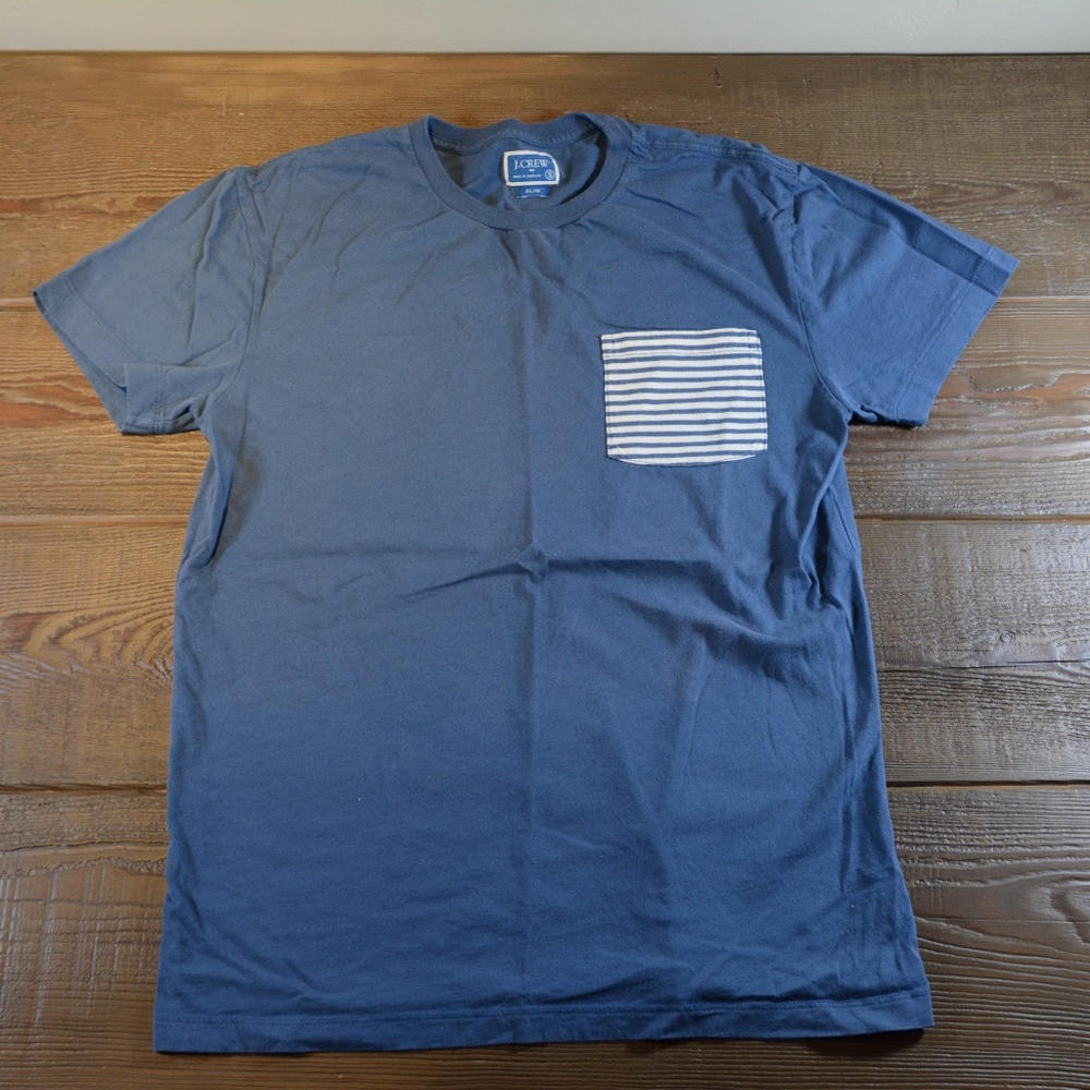 J. Crew Blue Tee with Striped Pocket